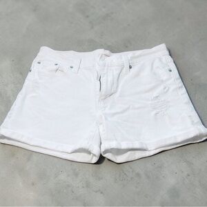 Levi's White Distressed Denim Shorts W29 rolled